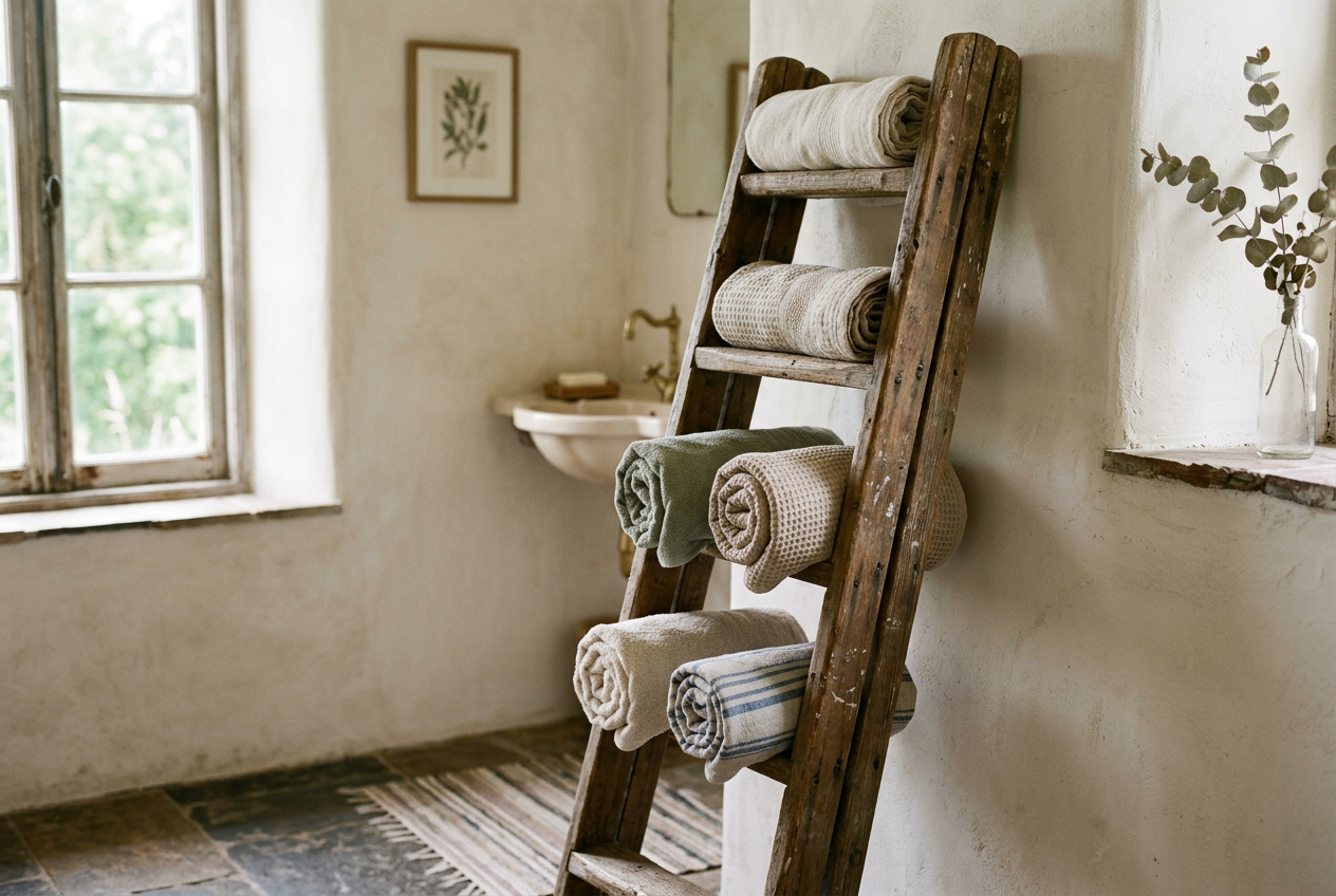 A retired ladder as a rail, rack or plant stand